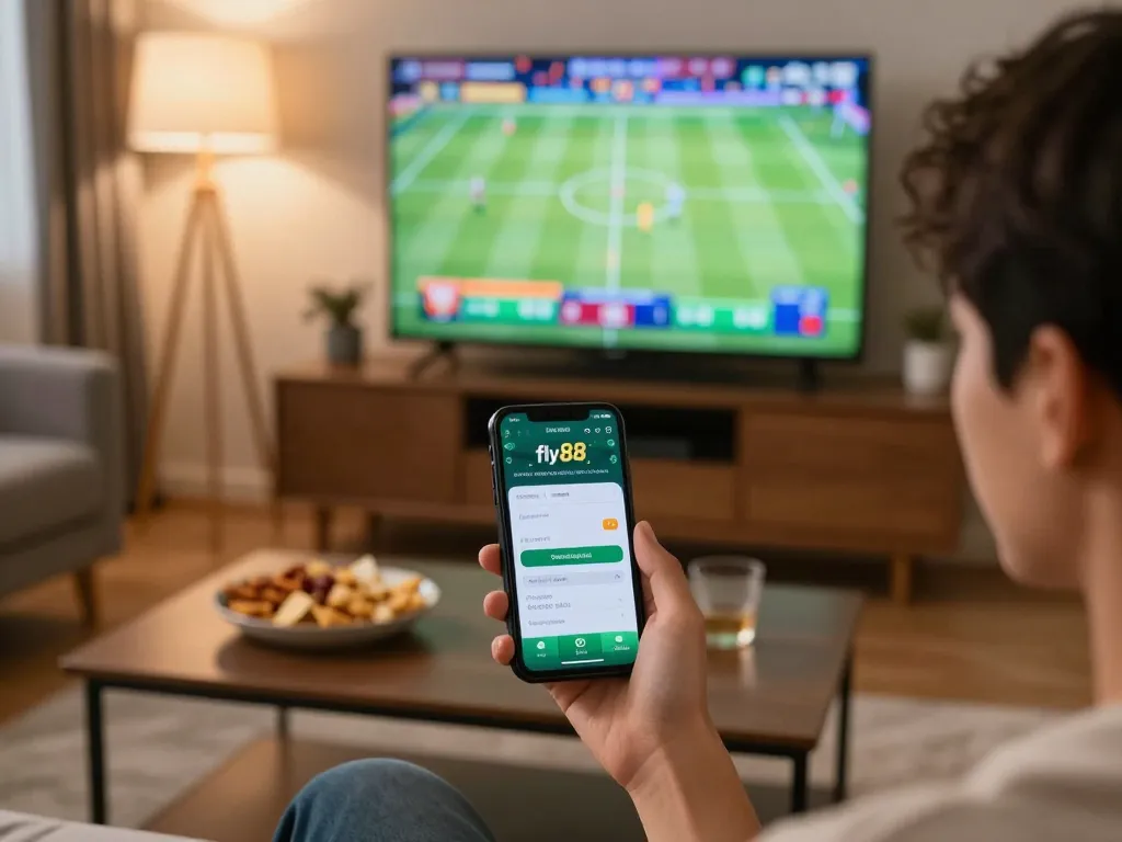 Engaging in live sports betting on the fly88 app from home.