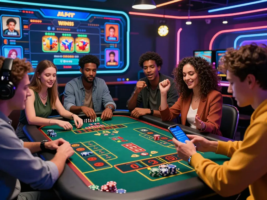 Engaging hm88 online casino gaming scene with friends playing roulette, showcasing vibrant graphics and immersive atmosphere.