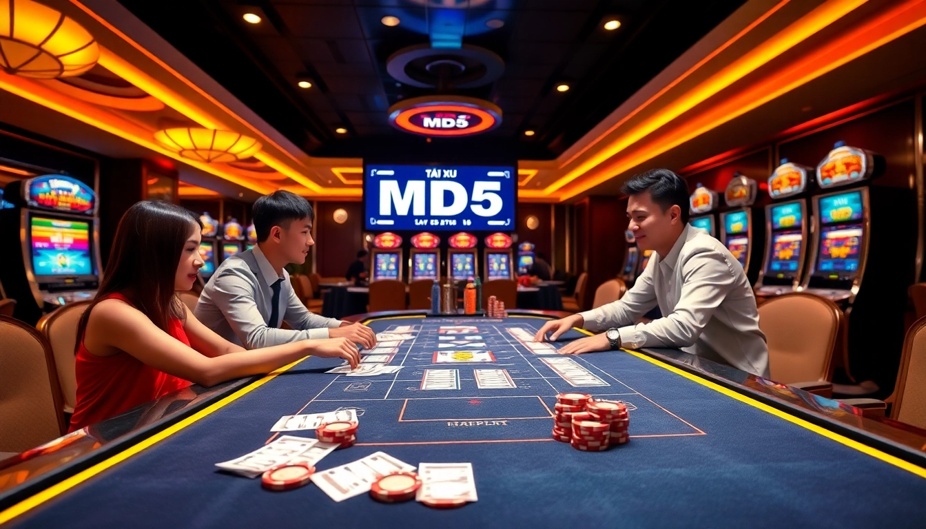 A thrilling game of Tài xỉu MD5 showcased with vibrant casino chips and betting slips.