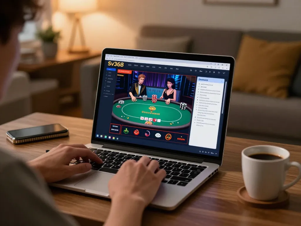 Engaging with the Sv368 casino app while enjoying a relaxed home gaming experience.