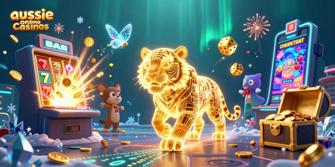 Engage in immersive gameplay at Aussie online casinos with a vibrant casino scene featuring dynamic elements.