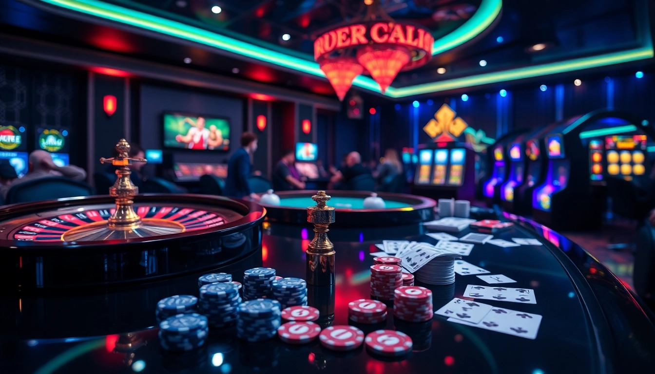 Experience excitement at G28 bet with vibrant casino tables, poker chips, and roulette wheels.