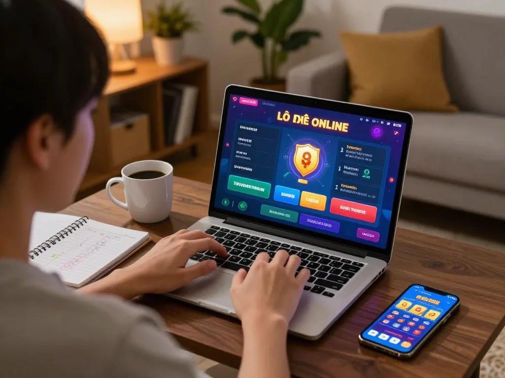 Engaging gameplay with Lô Đề Online on laptop in a cozy home setting.