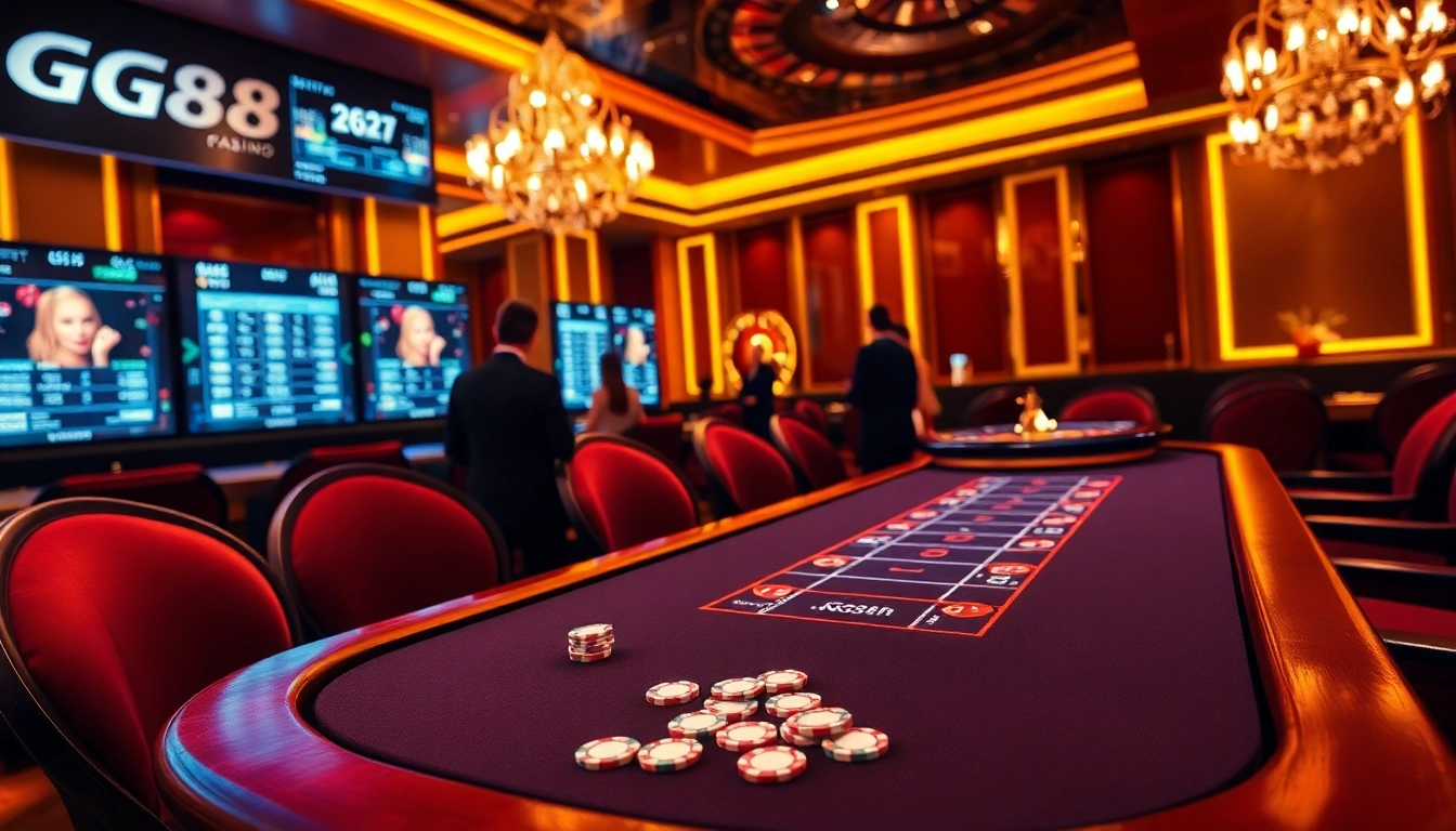 Engaging players in a luxurious GG88 game environment with vibrant casino elements.