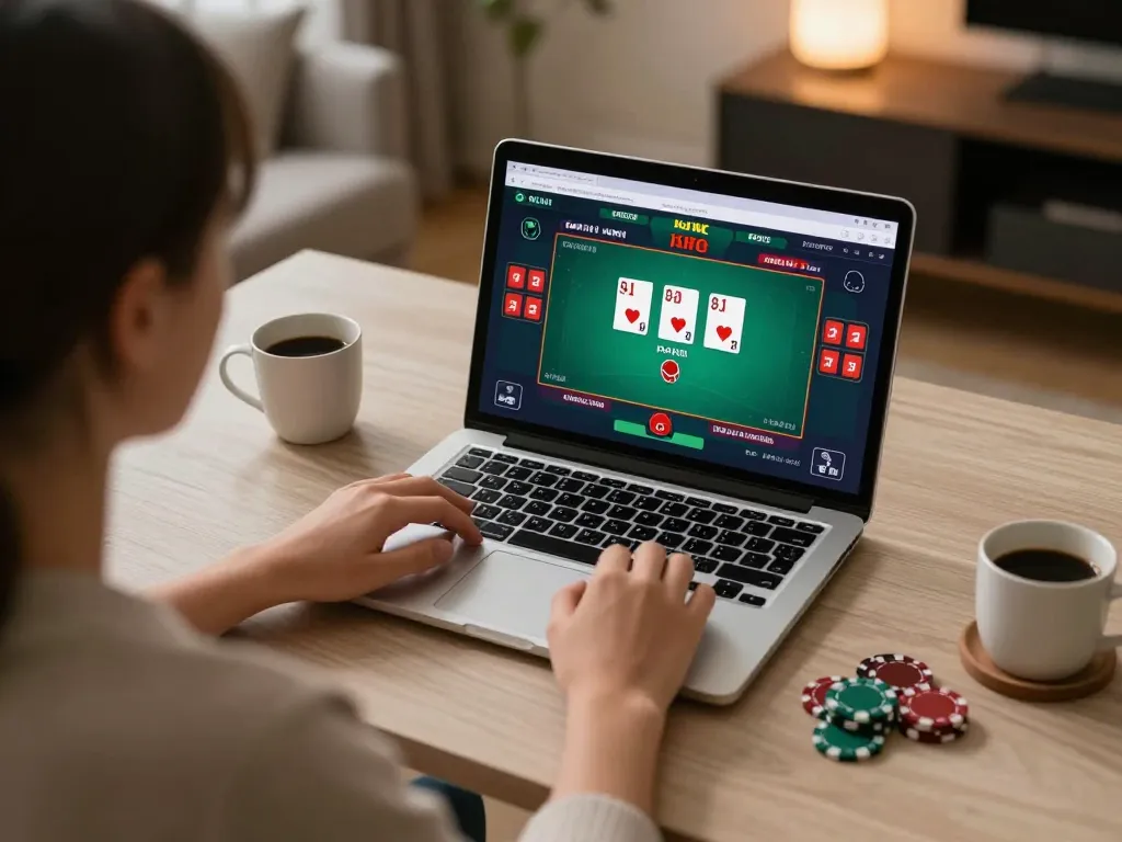 Online gambling with 79sodoni on a laptop showcasing a strategic poker game