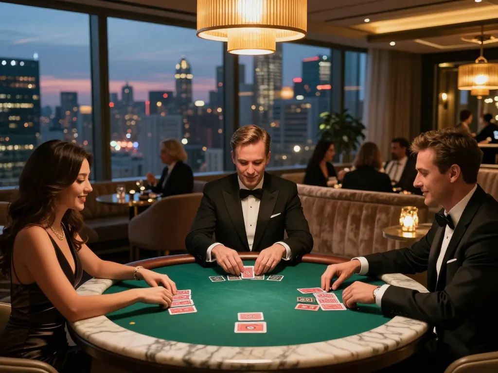 Players enjoying a thrilling blackjack game at 789winh in a luxurious casino lounge atmosphere