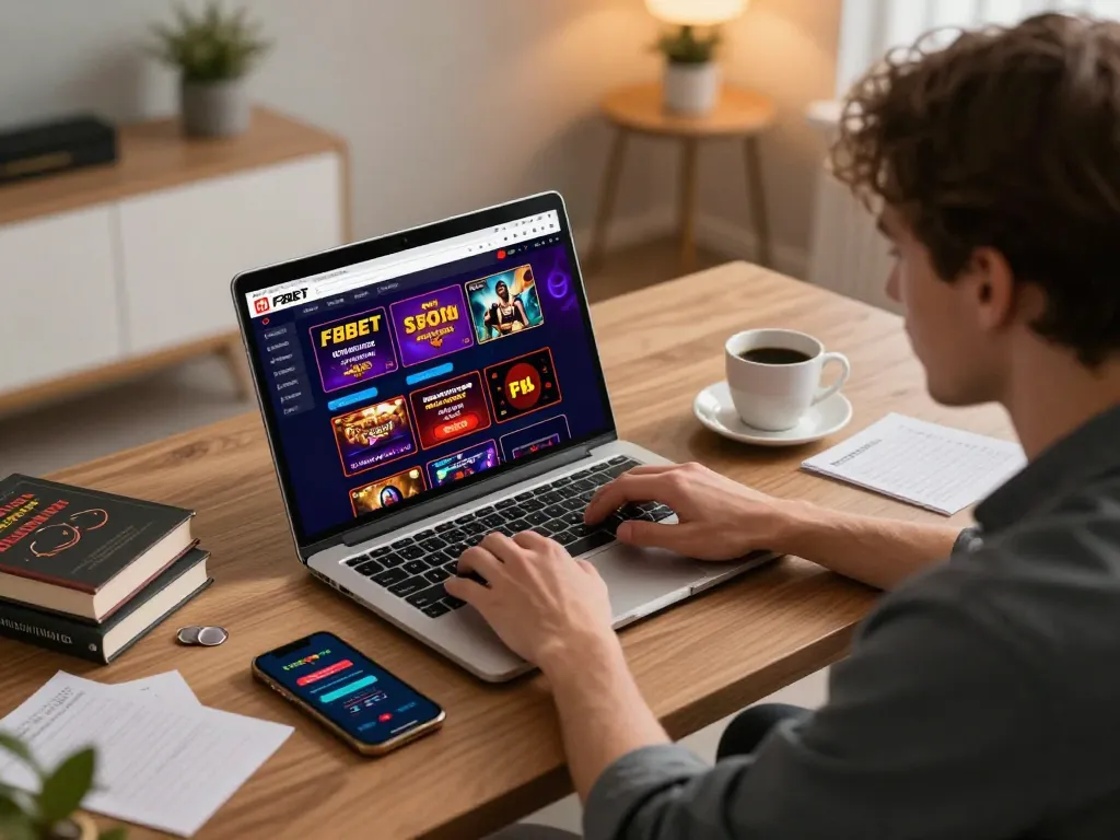 Engaging player reviewing F8BET online casino interface while strategizing bets at home.