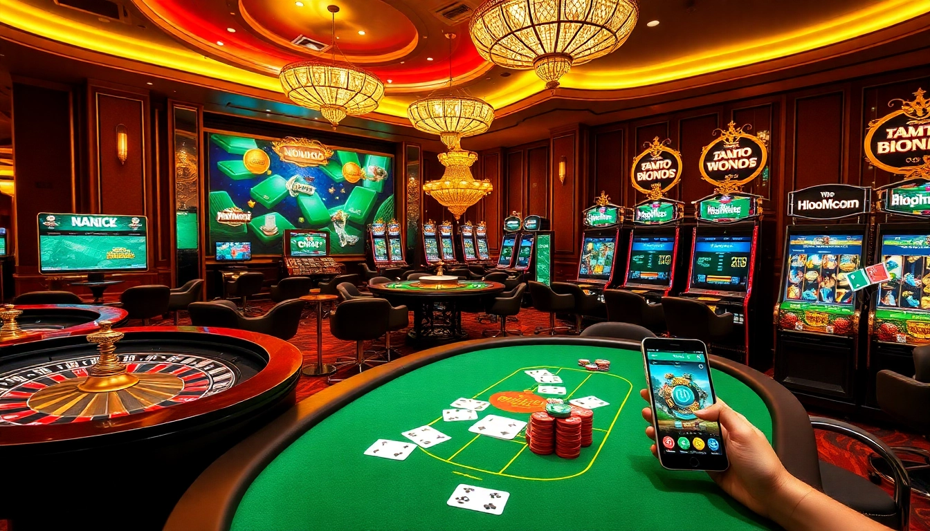 Engage with nohu90 com's thrilling online casino environment featuring poker tables and interactive slot machines.