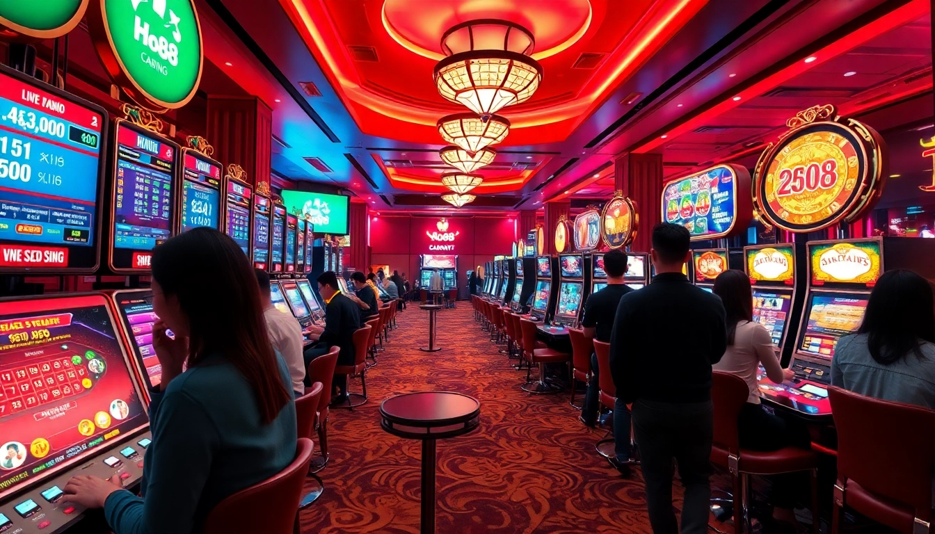 Ho88 online casino players engaging in vibrant games, reflecting a dynamic gambling atmosphere.