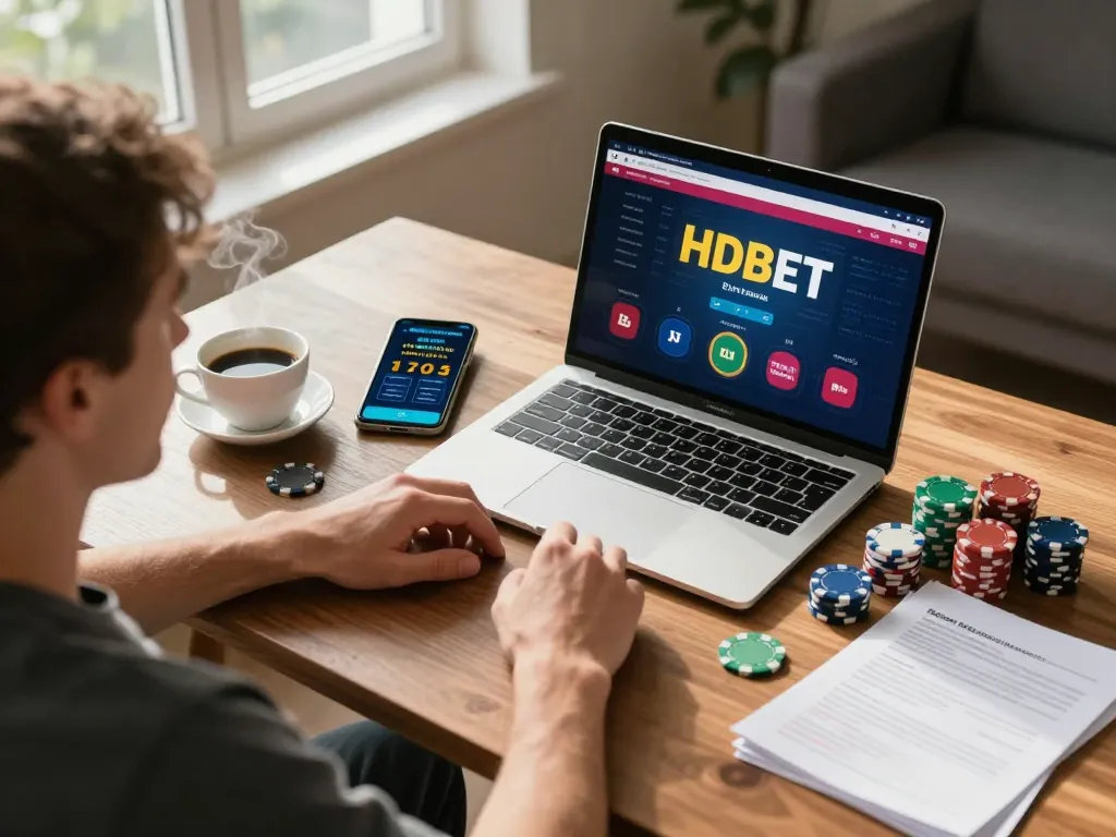 Engaging online poker gameplay at home with HDBET interface on screen, highlighting a strategic atmosphere.