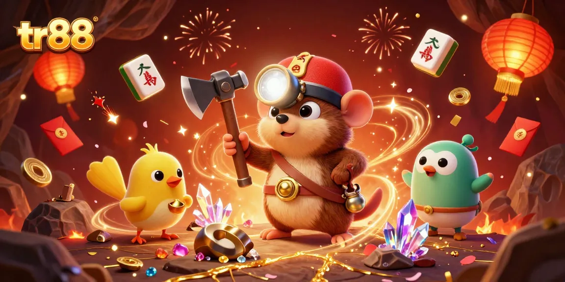 Experience thrilling jackpots and games at tr88, featuring a treasure hunter and lucky symbols in an exciting illustration.