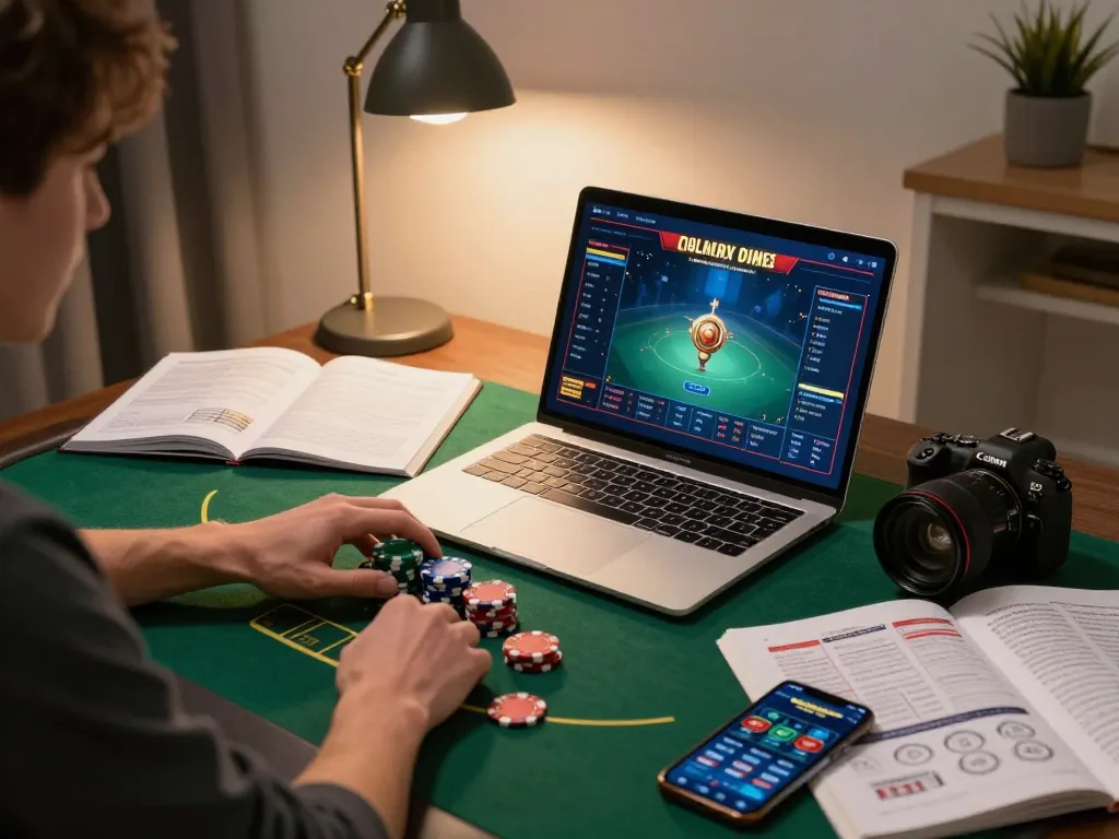 Engaged player strategizing at MM88 online poker game with chips and notes.