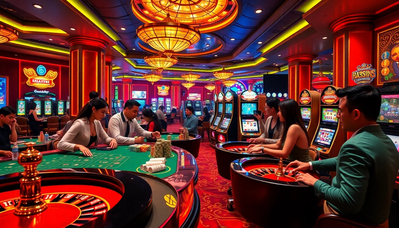 Experience thrilling gameplay at chotruyen-themed casino tables with vibrant lights.