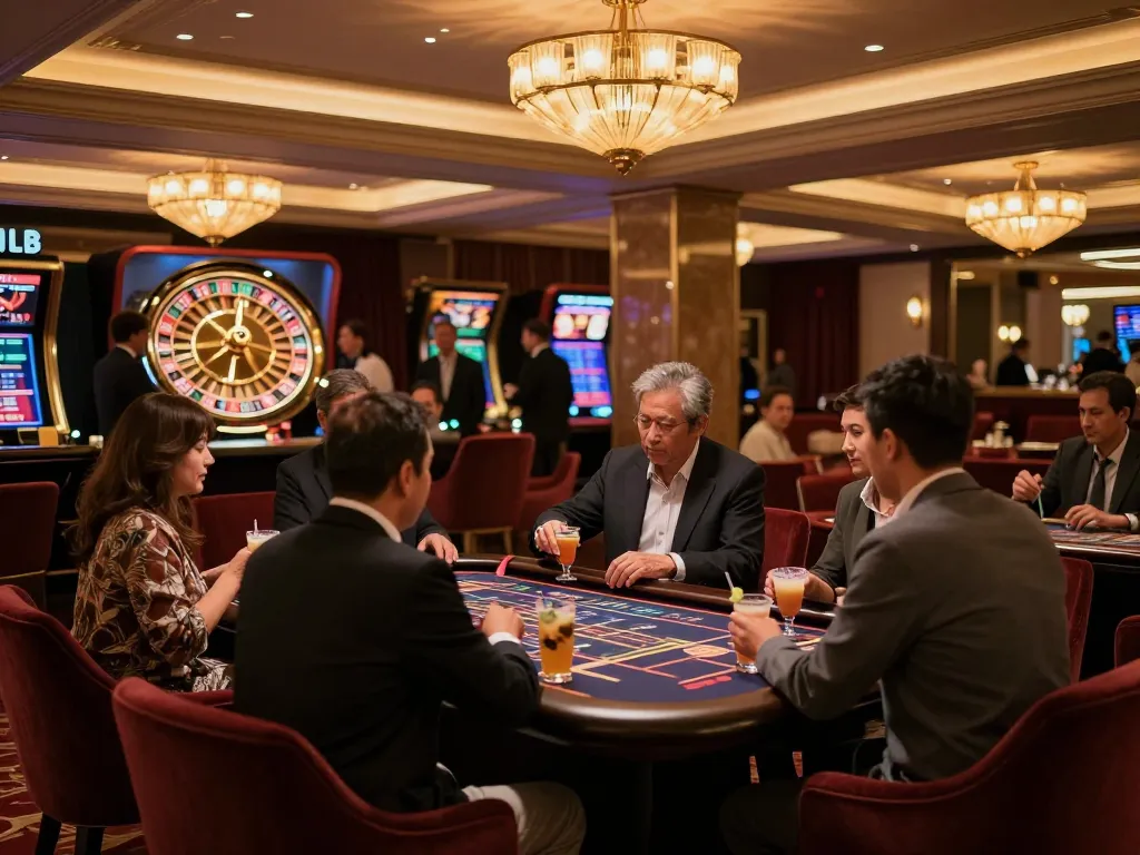 Exciting gameplay at Jun88 casino, players enjoying roulette in a luxury lounge