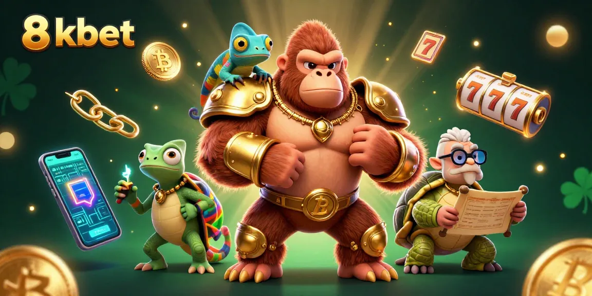 Win with 8xbet in this vibrant 3D casino illustration featuring slots and crypto elements