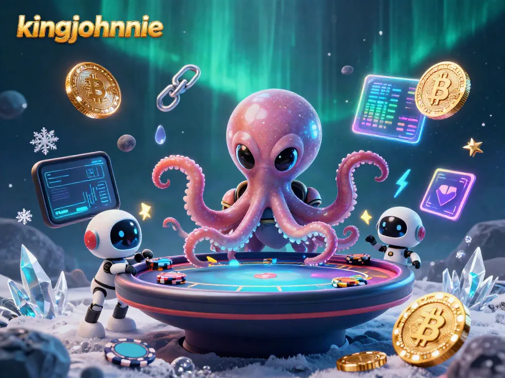 Experience thrilling gameplay at kingjohnnie with alien octopus and crypto elements in a vibrant casino scene.
