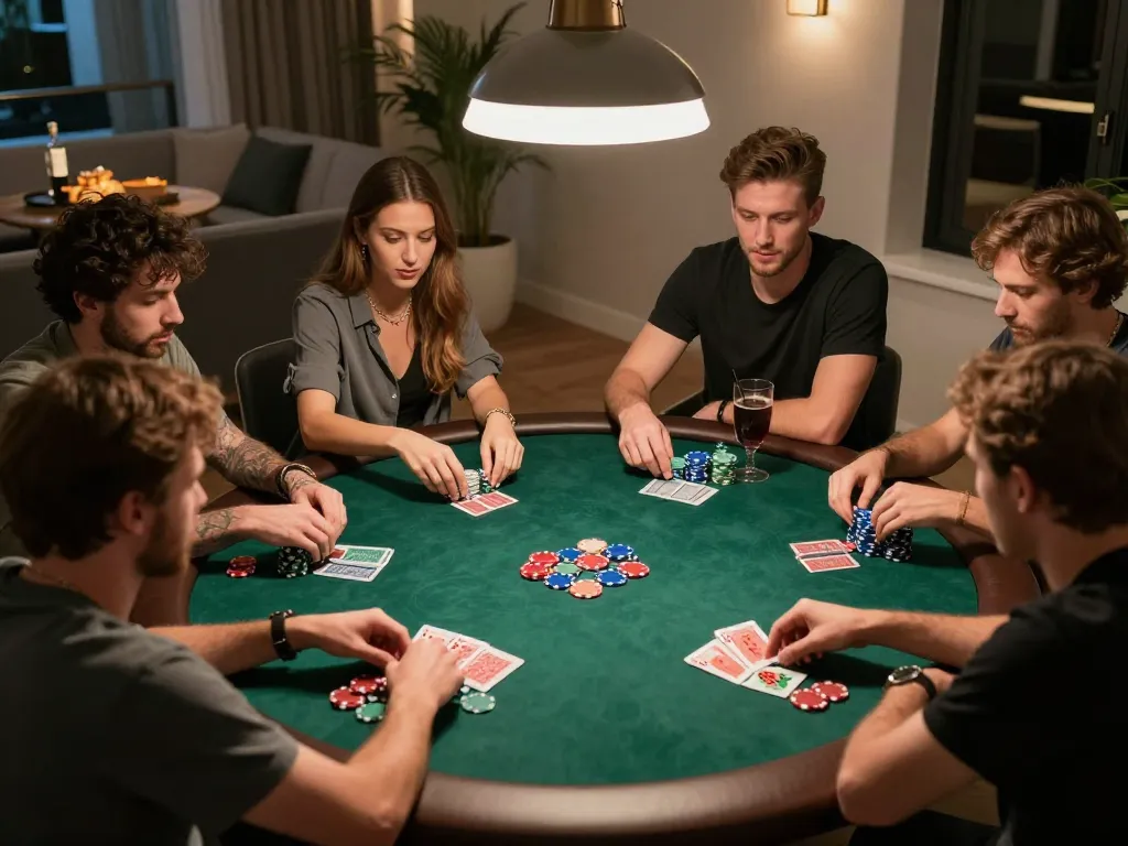 Players engaged in C168 poker game, chips and cards visible, capturing strategic gameplay and social atmosphere.