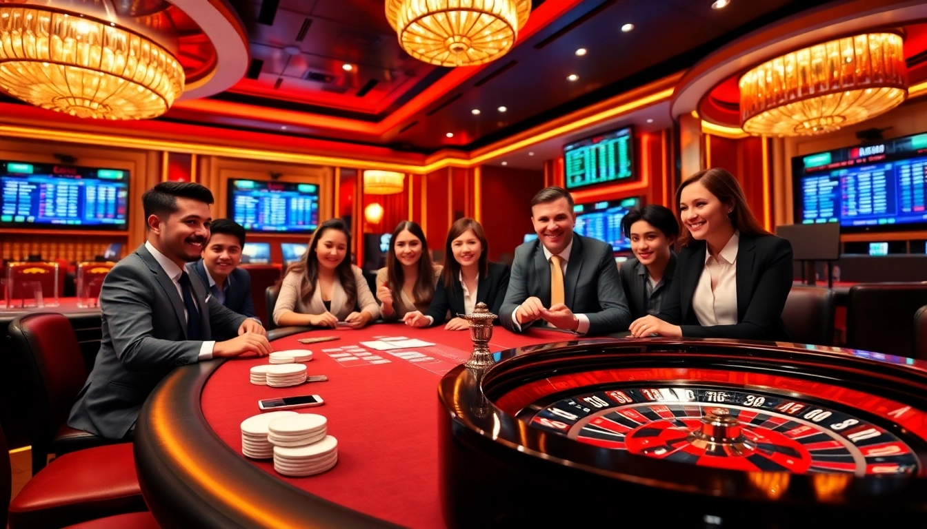 Experience high-stakes excitement at Fun 88's luxurious casino featuring vibrant gaming tables.