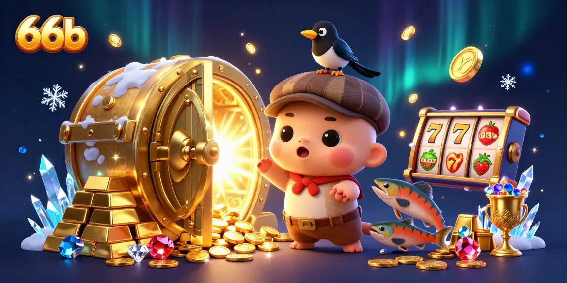 Engage with the 66b charm of playful characters and dynamic slot action in this enticing casino illustration.