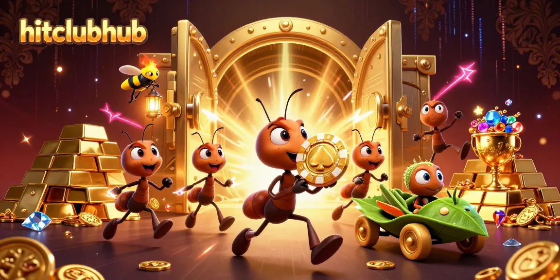 Experience excitement with hitclubhub's dynamic casino scene featuring playful ants with gambling elements.