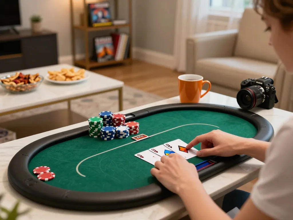 Engaging online poker gameplay on a tablet at https://mm88.se.net/, featuring strategic card action in a cozy home.