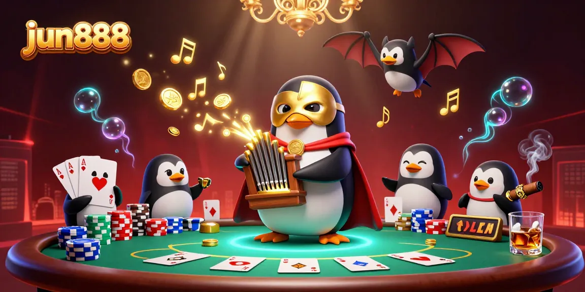Experience exciting gameplay at jun888 with vibrant 3D casino illustration featuring characters and poker elements.