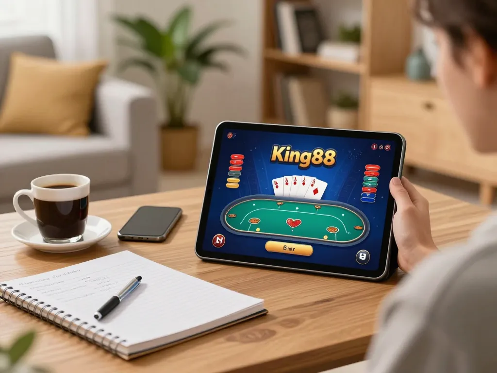 Engaging home casino gaming scene showcasing a player immersed in King88 online poker