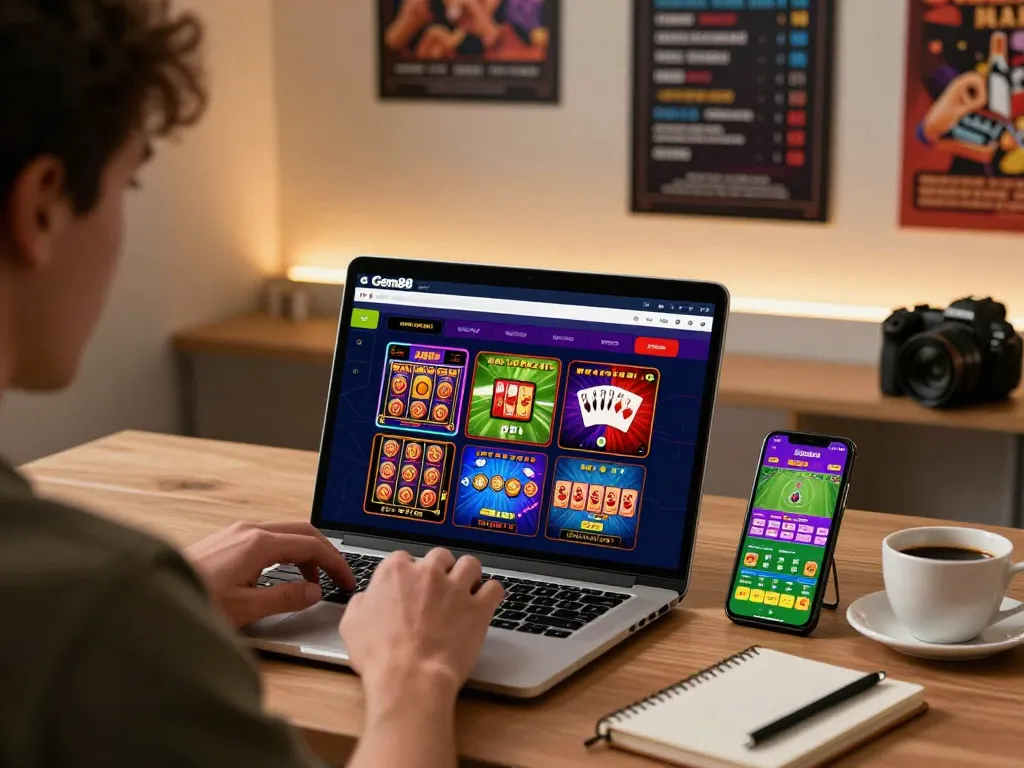 Engaging Gem88 online betting experience with user interface on laptop, showcasing dynamic gambling action.