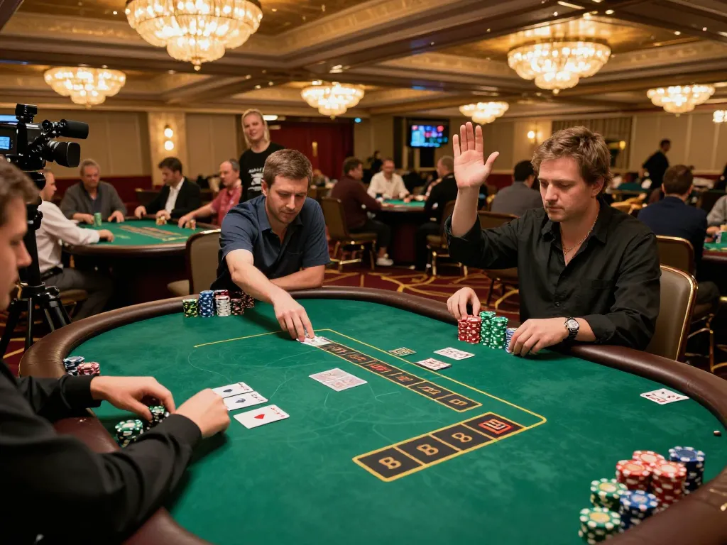 Players enjoying an exciting poker game at QQ88 casino with chips, cards, and vibrant atmosphere.
