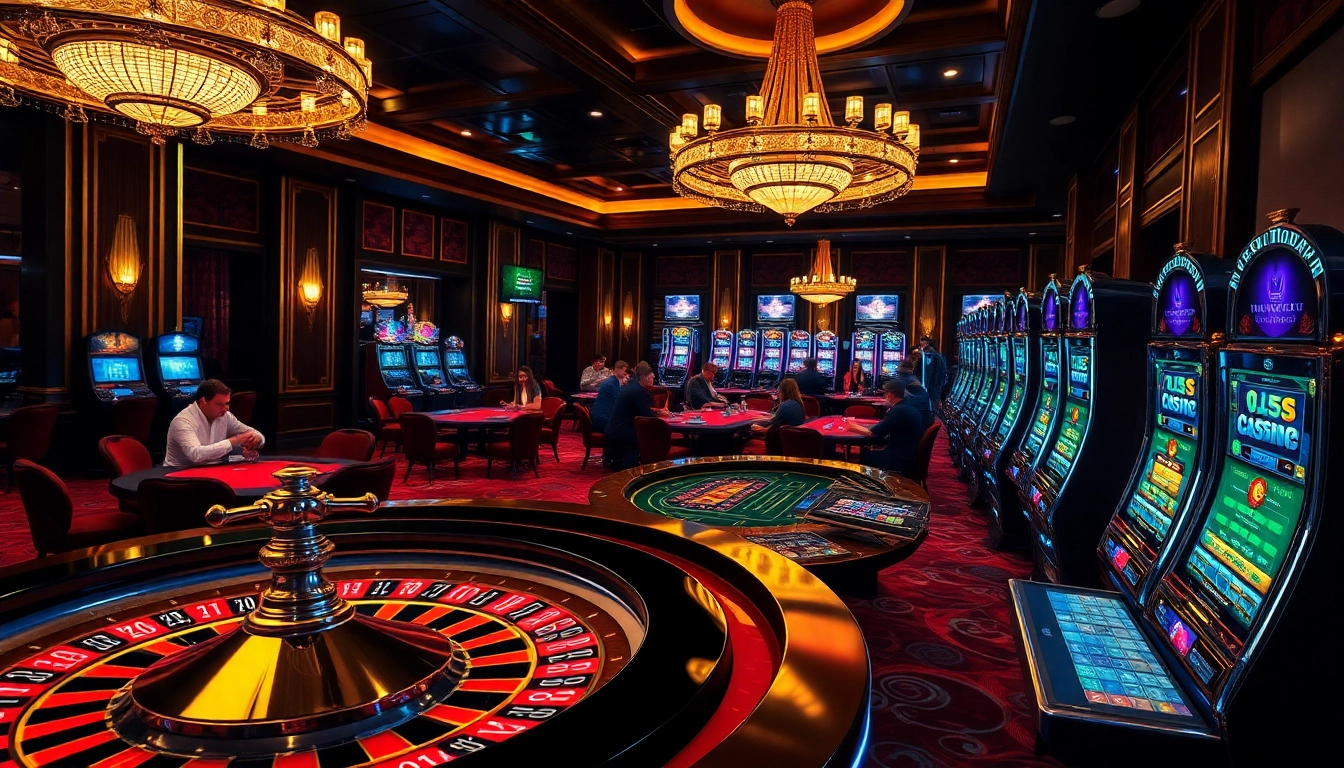 Players enjoying a thrilling experience at nhà cái 9bet with vibrant slot machines and exciting casino tables.