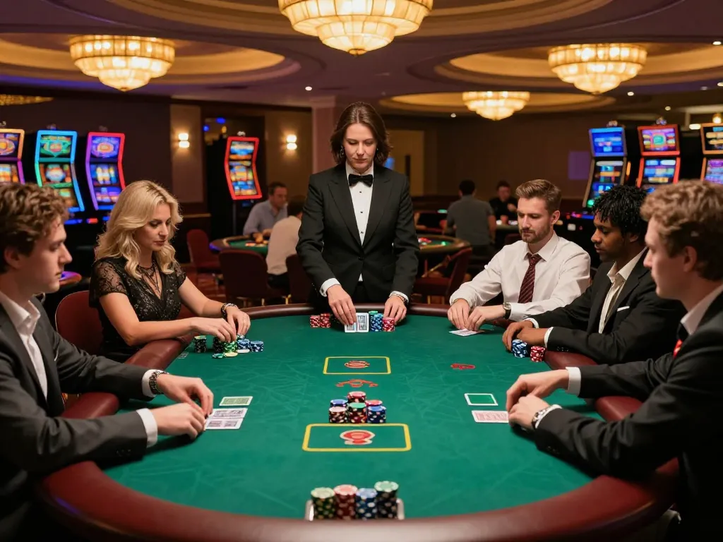 Players engaging in strategic gameplay at TR88 poker tables in a luxurious casino setting