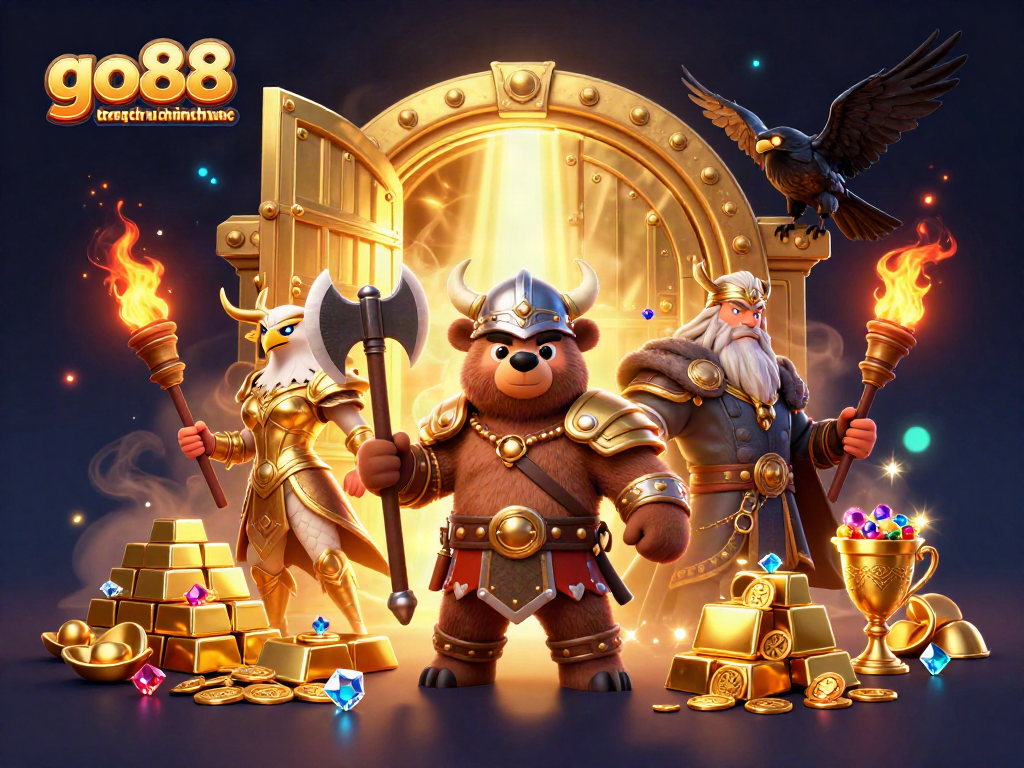 Experience the thrill of go88 trang chu chinh thuc with vivid casino imagery featuring treasures and heroes.