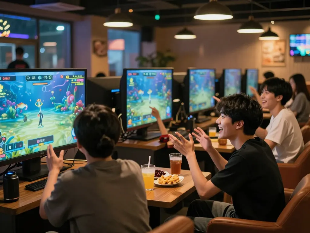 Bắn cá mb66 vibrant gaming scene with players enjoying an exciting online fish shooting game atmosphere