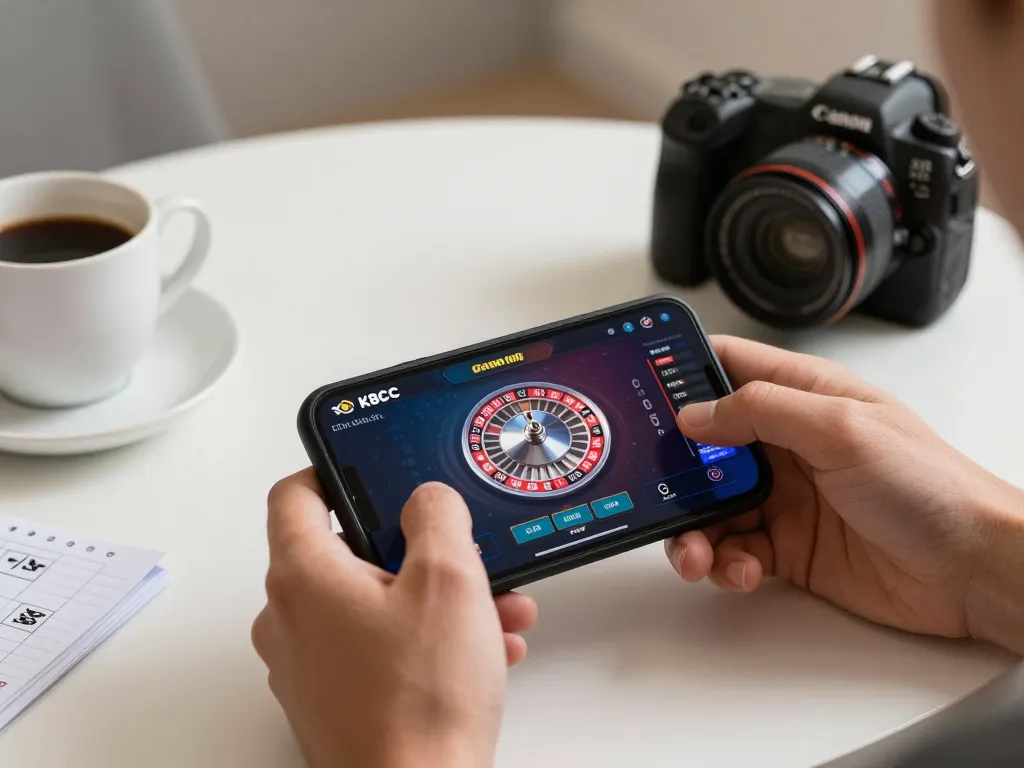 K8CC player engaging with live casino games on smartphone, showcasing exciting online gambling experience.