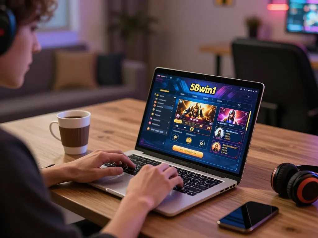 Player engaged on 58win1 online casino platform showcasing strategic gameplay in a cozy environment.