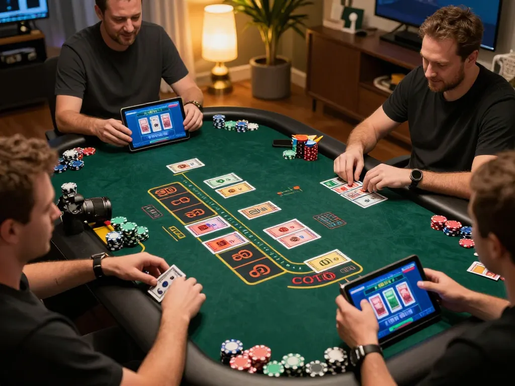 Players engage in thrilling online blackjack gaming at U888 with colorful chips and cards displayed on tablets