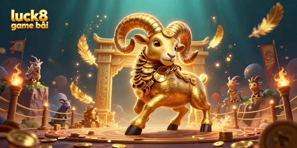 Experience luck8 game bài as a golden ram charges through a dynamic casino scene filled with excitement.