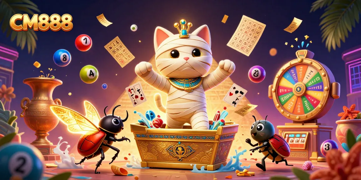 Engage in thrilling gameplay with CM888 as the Egyptian mummy cat bursts from a casino sarcophagus.