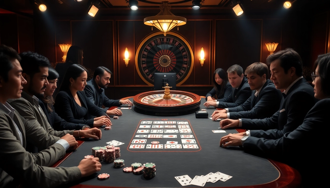 Exciting casino scene featuring diverse players at a poker table, capturing the essence of লগইন in online gambling.