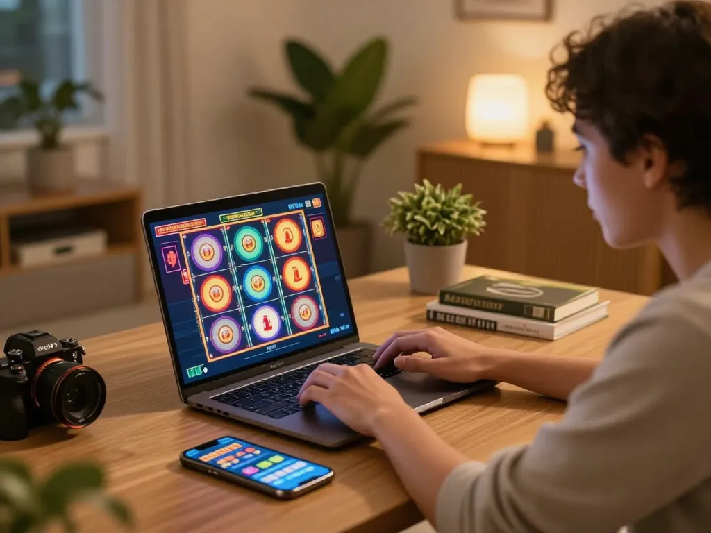 Engaging online slots gameplay at tr88 with a cozy home setup.