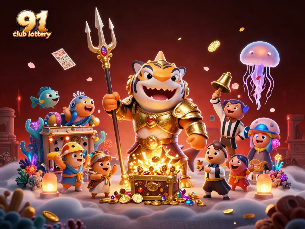 Engage with the 91 club lottery in this vibrant underwater scene filled with number balls and excitement.