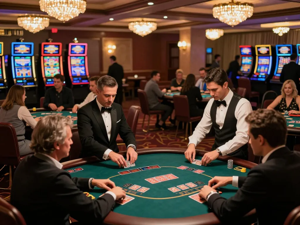 X88 players enjoying an exciting poker game at a high-stakes casino, vibrant atmosphere