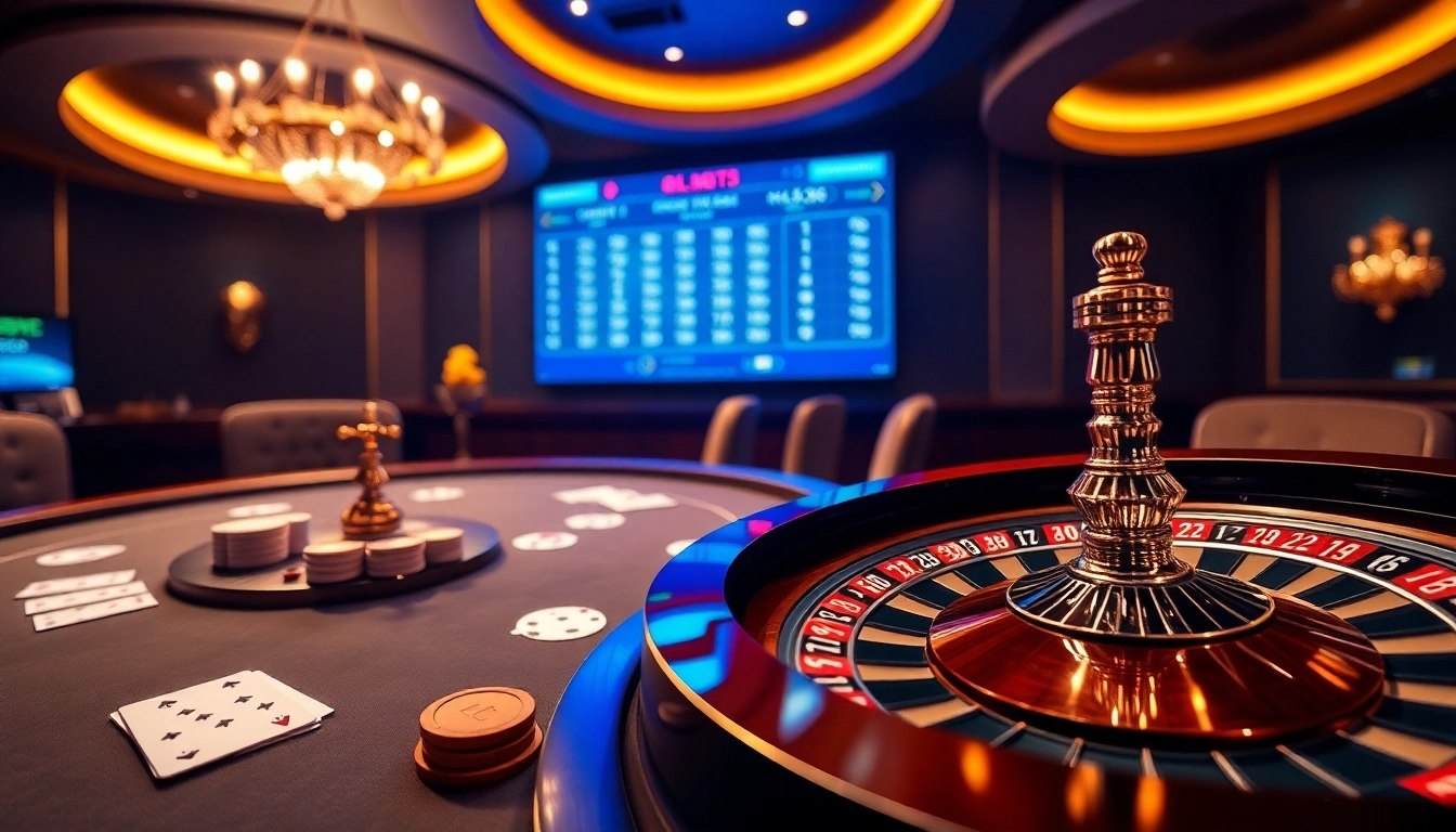 Experience thrilling online gaming at mb66.nyc with an upscale casino atmosphere, featuring poker chips and roulette wheel.