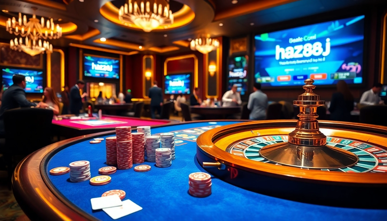 Experience the thrill of winning at https://da88j.com/ with a dynamic casino scene featuring poker chips and cards.