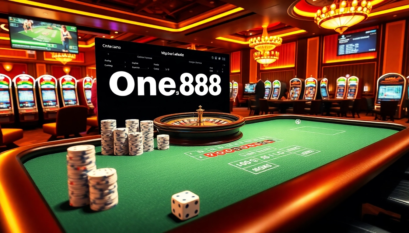 Betting on exciting games at https://one88.sa.com/ with luxurious casino visuals showcasing poker and roulette.